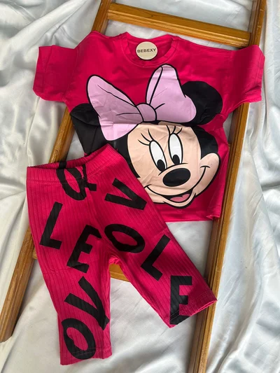 Mor Minnie  Baskılı Taytlı Takım