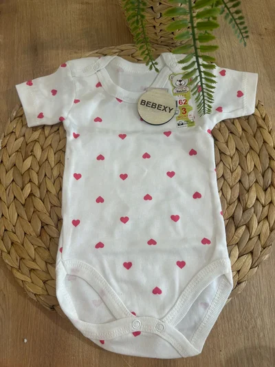Bebek Zıbın Kısa Kol Pembe Kalp Baskılı