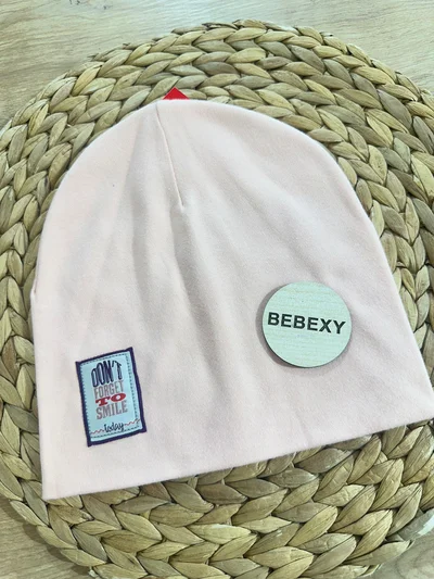 Çocuk Penye Şapkası Etiket Baskılı Pembe
