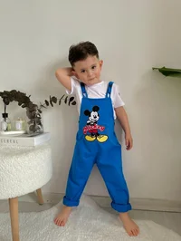Mickey Baskılı Tişörtlü Tulum & Salopet Mavi