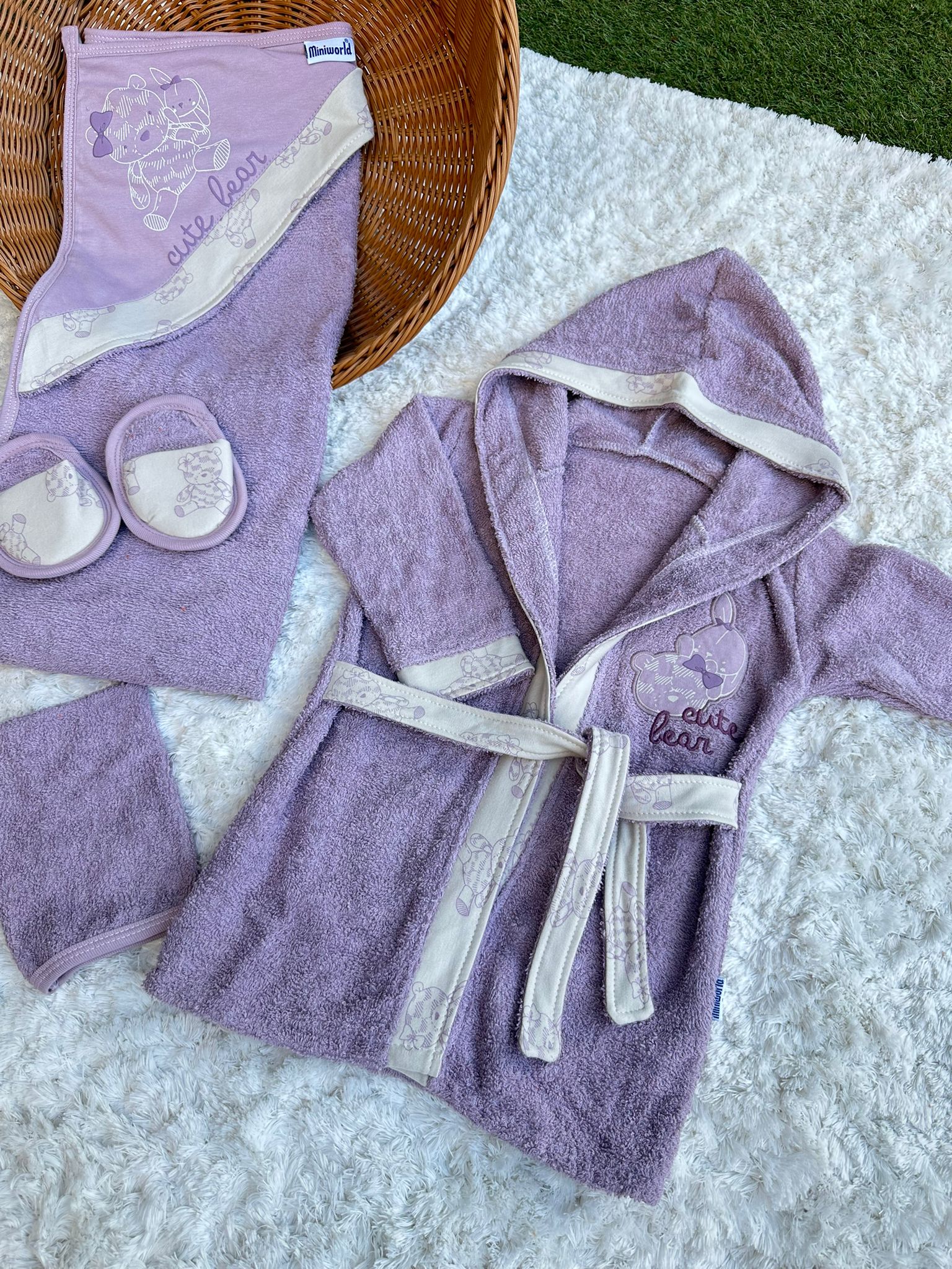 Cute Lear Baskılı Beş Parça Havlu -Bornoz  Set 