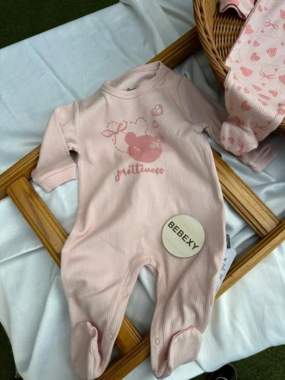 Pembe Ayıcık Baskılı Tulum & Zıbın 2'li Takım
