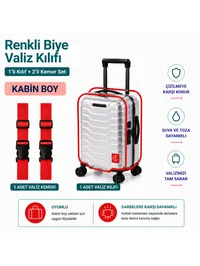 Şeffaf Valiz Koruyucu Kılıf ve Valiz Kemeri * 2 ADET * KIRMIZI - KABİN
