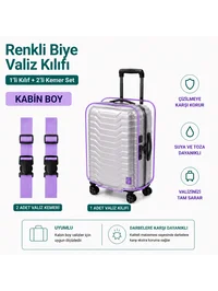 Şeffaf Valiz Koruyucu Kılıf ve Valiz Kemeri * 2 ADET * LİLA - KABİN