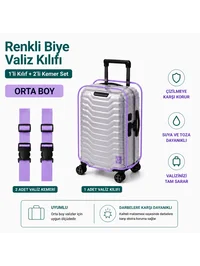 Şeffaf Valiz Koruyucu Kılıf ve Valiz Kemeri * 2 ADET * LİLA - ORTA