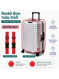 Şeffaf Valiz Koruyucu Kılıf ve Valiz Kemeri * 2 ADET * KIRMIZI - BÜYÜK