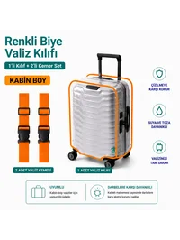 Şeffaf Valiz Koruyucu Kılıf ve Valiz Kemeri * 2 ADET * TURUNCU - KABİN