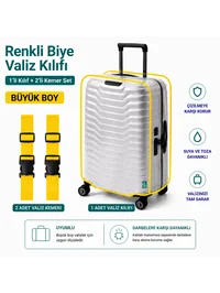 Şeffaf Valiz Koruyucu Kılıf ve Valiz Kemeri * 2 ADET * SARI - BÜYÜK