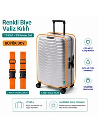 Şeffaf Valiz Koruyucu Kılıf ve Valiz Kemeri * 2 ADET * TURUNCU - BÜYÜK