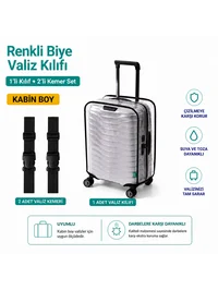 Şeffaf Valiz Koruyucu Kılıf ve Valiz Kemeri * 2 ADET * SİYAH - KABİN