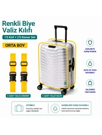 Şeffaf Valiz Koruyucu Kılıf ve Valiz Kemeri * 2 ADET * SARI - ORTA