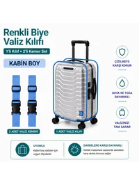 Şeffaf Valiz Koruyucu Kılıf ve Valiz Kemeri * 2 ADET * MAVİ - KABİN