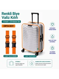 Şeffaf Valiz Koruyucu Kılıf ve Valiz Kemeri * 2 ADET * TURUNCU - ORTA