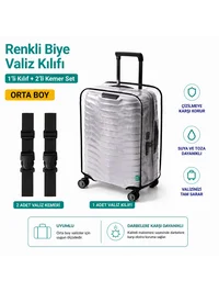 Şeffaf Valiz Koruyucu Kılıf ve Valiz Kemeri * 2 ADET * SİYAH - ORTA