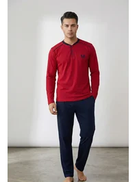Bordo Lacivert Erkek Pijama Takımı
