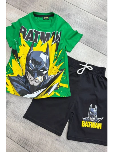 Batman Baskılı Yeşil Tişört ve Siyah Şort Yazlık Çocuk Takım