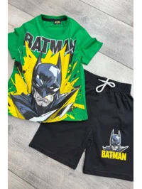 Batman Baskılı Yeşil Tişört ve Siyah Şort Yazlık Çocuk Takım