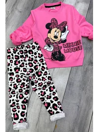 2 İplik Minnie Mouse Baskılı Pembe Taytlı Takım