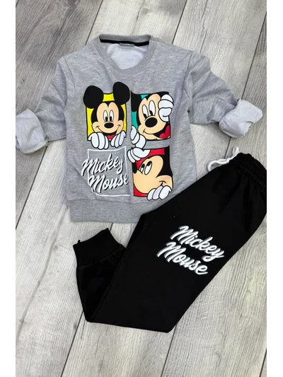 2 İplik Mevsimlik Mickey Mouse Gri Eşofman Takım