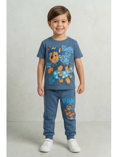 Erkek Çocuk İndigo Mavi Paw Patrol Baskılı Süprem Penye Üst ve 2 İplik Alt Takım