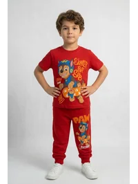 Erkek Çocuk Kırmızı Paw Patrol Baskılı Süprem Penye Üst ve 2 İplik Alt Takım