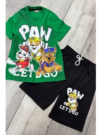 Paw Patrol Baskılı Yeşil Tişört ve Siyah Şort Yazlık Çocuk Takım