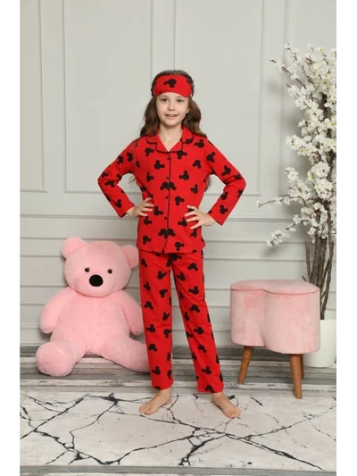 Kız Çocuk Kırmızı Mickey Baskılı Pijama Takımı