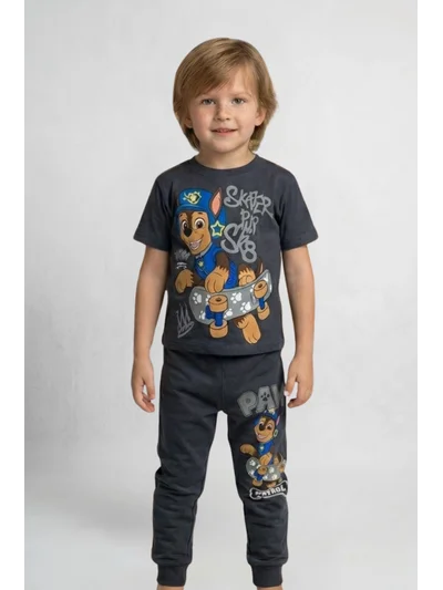 Erkek Çocuk Füme Paw Patrol Baskılı Süprem Penye Üst ve 2 İplik Alt Takım