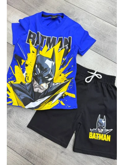 Batman Baskılı Mavi Tişört ve Siyah Şort Yazlık Çocuk Takım