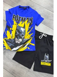 Batman Baskılı Mavi Tişört ve Siyah Şort Yazlık Çocuk Takım