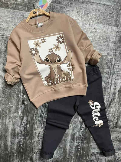 Stitch Baskılı Kız Çocuk Taytlı Uzun Kol İki İplik Takım