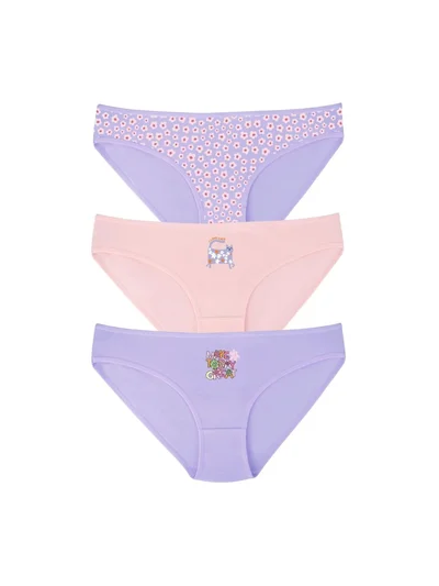 Kız Çocuk 3 Adet Bikini Külot Çiçek ve Kedi Desenli - 3'lü Slip Külot