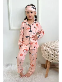 Bulut ve Kuzu Desenli Gömlek Yaka Kız Çocuk Pijama Takımı