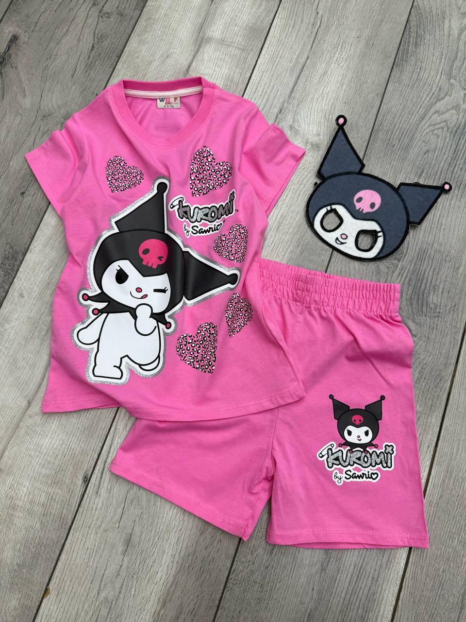 Kuromi Baskılı Kız Çocuk Kuromi Maskeli Tişört Ve Şort Pembe Takım