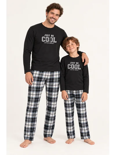 Baba Oğul Just Be Cool Baskılı Ekose Milan Pijama Takımı