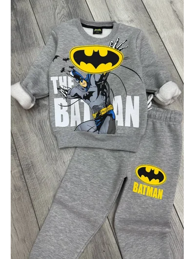 Erkek Çocuk Batman Baskılı 3 I?plik Şardonlu Eşofman Takımı Yeni? Sezon