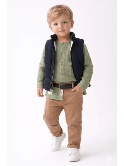 Gabardin Pantolon Yelek Gömlek Takım 3 lü Takım (1 Yaş - 2 Yaş - 3 Yaş - 4 Yaş)