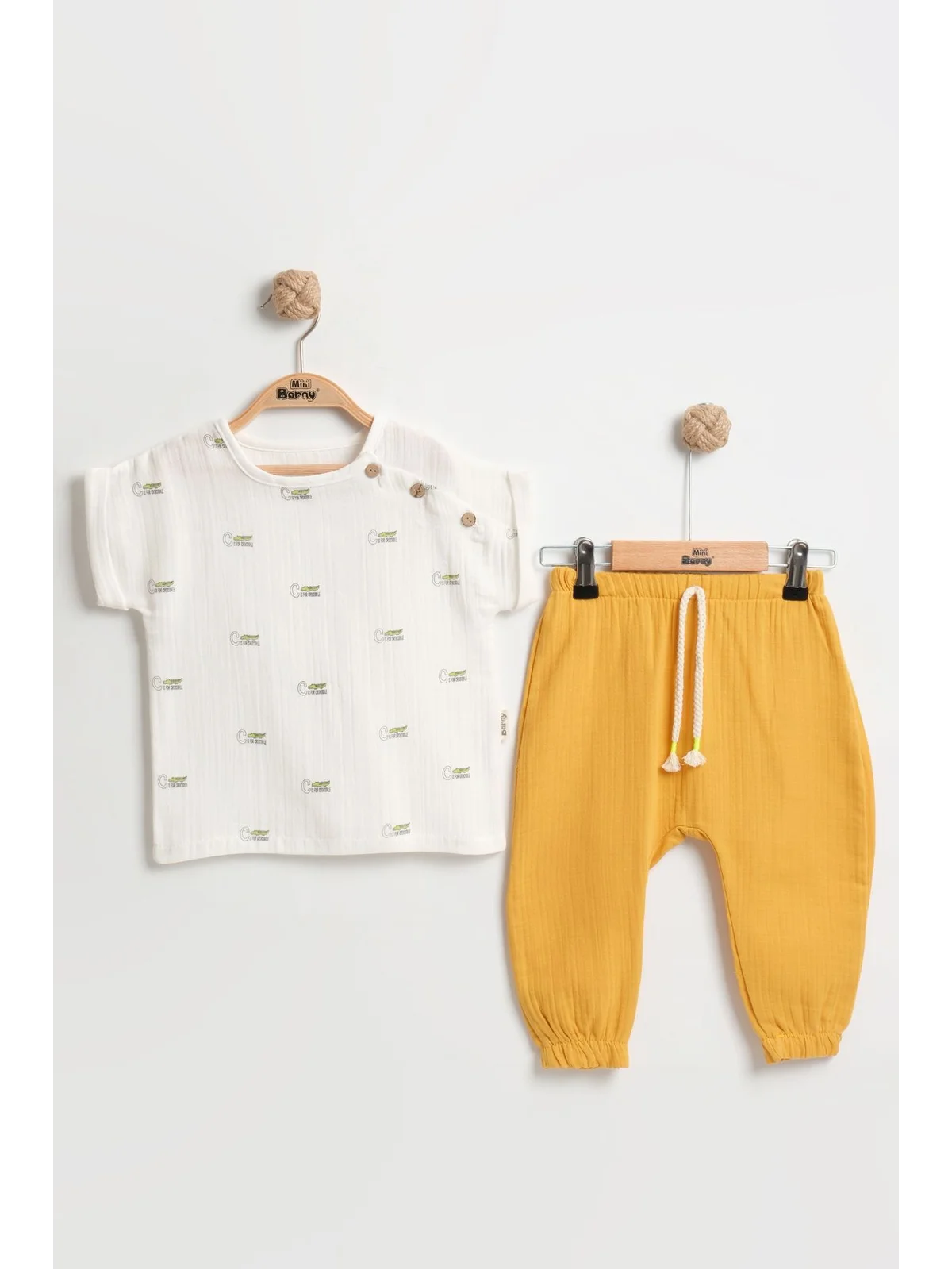 Timsah Desenli Erkek Bebek Body+Şort Takımı 9-12-18 Ay - %100 Pamuk Müslin Yazlık Set