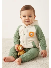 Erkek Bebek Aslan Nakış Ceket 3'lü Eşofman Takım (9-12-18-24 Ay)