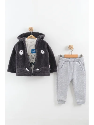 Erkek Bebek Dinozor Kapüşonlu Eşofman Takım (9-12-18 Ay)