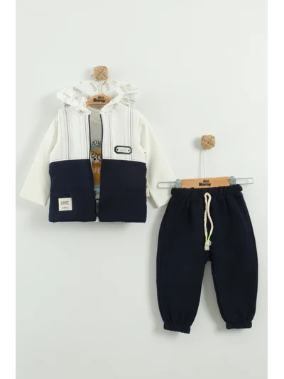 Erkek Bebek Mont ve Jogger Pantolon 3'lü Takım (9-12-18 Ay)