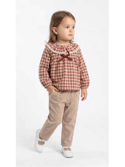 Ekose Gömlek Gabardin Pantolon Kız Takım 2 li Takım (1 Yaş - 2 Yaş - 3 Yaş - 4 Yaş)