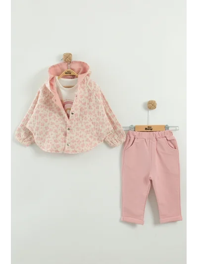 Kız Bebek Kapüşonlu ve Pantolon 3'lü Takım (9-12-18-24 Ay)
