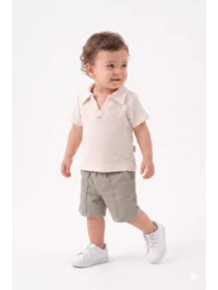 Waffle Örgü Polo Yaka Şortlu Takım