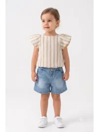 Kız Çocuk Fırfır Kollu Pamuklu Yazlık Şortlu İkili Takım (2-5 Yaş)