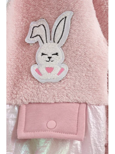 Kız Bebek Tavşan Nakışlı Peluş 3'lü Eşofman Takım (9-12-18 Ay)