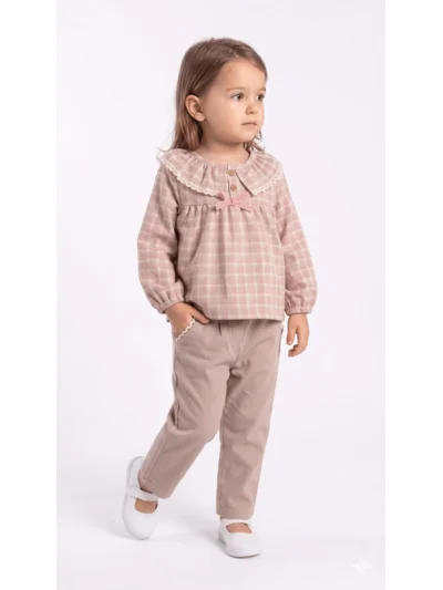 Ekose Gömlek Gabardin Pantolon Kız Takım 2 li Takım (1 Yaş - 2 Yaş - 3 Yaş - 4 Yaş)