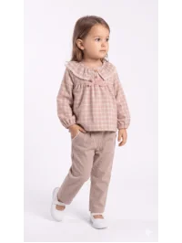 Ekose Gömlek Gabardin Pantolon Kız Takım 2 li Takım (1 Yaş - 2 Yaş - 3 Yaş - 4 Yaş)