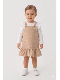 Gabardin Nakışlı Elbise 2 li Takım (1 Yaş - 2 Yaş - 3 Yaş - 4 Yaş)