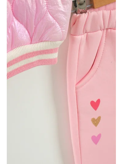 Kız Bebek Baskılı 3'lü Eşofman Takımı (sweatshirt, Pantolon, Ceket) (9-12-18 Ay)